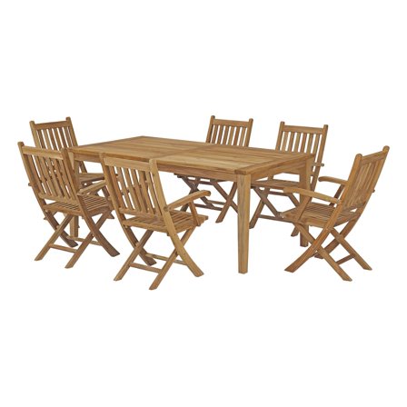 Modern Contemporary Urban Design Outdoor Patio Balcony Garden Furniture Side Dining Chair and Table Set, Wood, Natural
