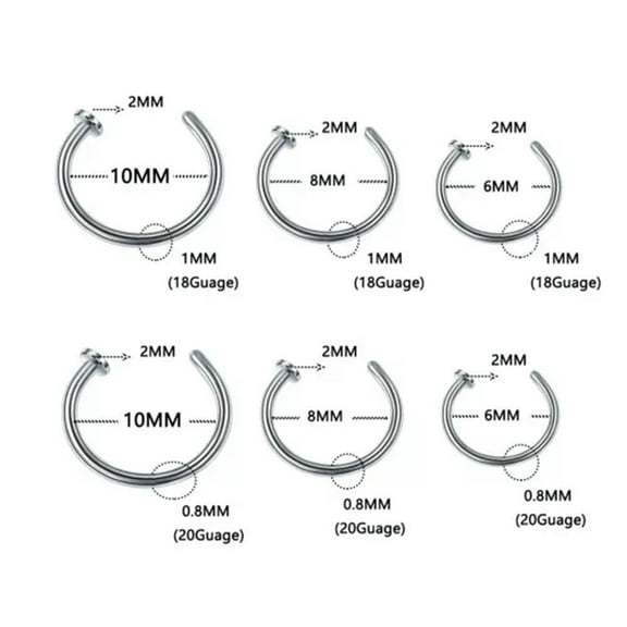 K-KED Unisex Fake Piercing Ring Stainless Steel C Clip Fake NoseRing Hoop Septum Ring-silver-1*10mm