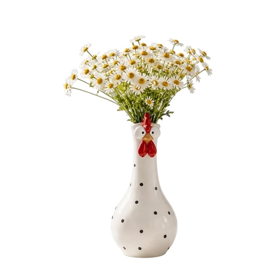 Minimalist Cute Chick Ceramic Flower Vase, Small Decor Planter Pot For Desk Shelf Home Interior Display White