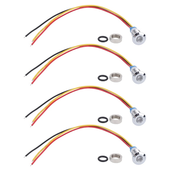 Juego de 4 luces indicadoras LED de ánodo común, impermeables, de metal, 2 colores, 8 mm, 1224 V (rojo y amarillo)