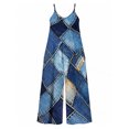 thumbnail image 7 of Women'S Summer Denim Diamond Patchwork Wide Leg Jumpsuit Casual Loose Sleeveless Spaghetti Strap Romper With Pockets, 7 of 7