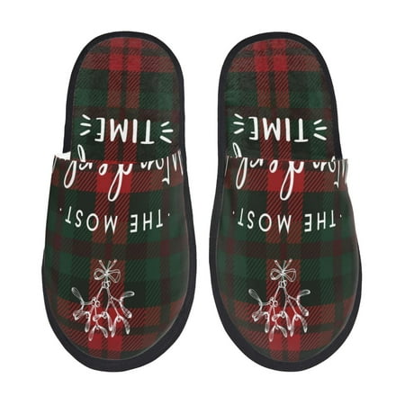 Balery Wonderful Time Christmas Slient Indoor Furry Fleece Comfort House Shoes Soft Non-Slip Home Shoes Cotton slippers House Slippers-- Medium