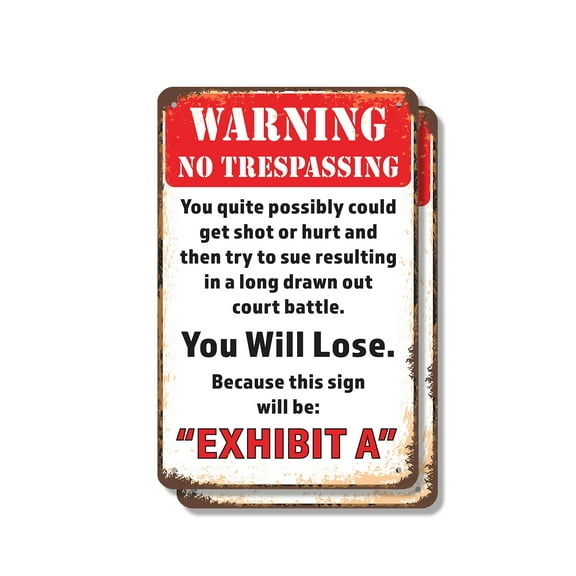 Warning No Trespassing You Will Lose (2 Pack) 7 Inch x 10 Inch Metal Sign Novelty Aluminum Durable Weatherproof UV Protected Perfect for Garages Workshops Fun Gag Gift for Friends
