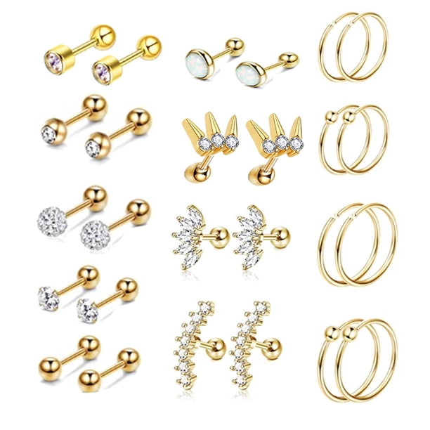 Pendientes de circonita Pendientes para mujer Joyería piercing Clip para oreja Hueso de oreja Juego de uñas