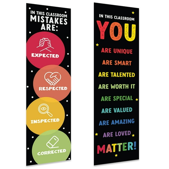 Koyal Wholesale Classic Rainbow Learning Motivational Classroom Banner Sign for Teachers, Door, Wall Decor, 2-Pk
