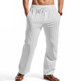 thumbnail image 2 of Men’s Loose Straight Striped Cotton Linen Pants Breathable Summer Casual Bottoms, 2 of 9