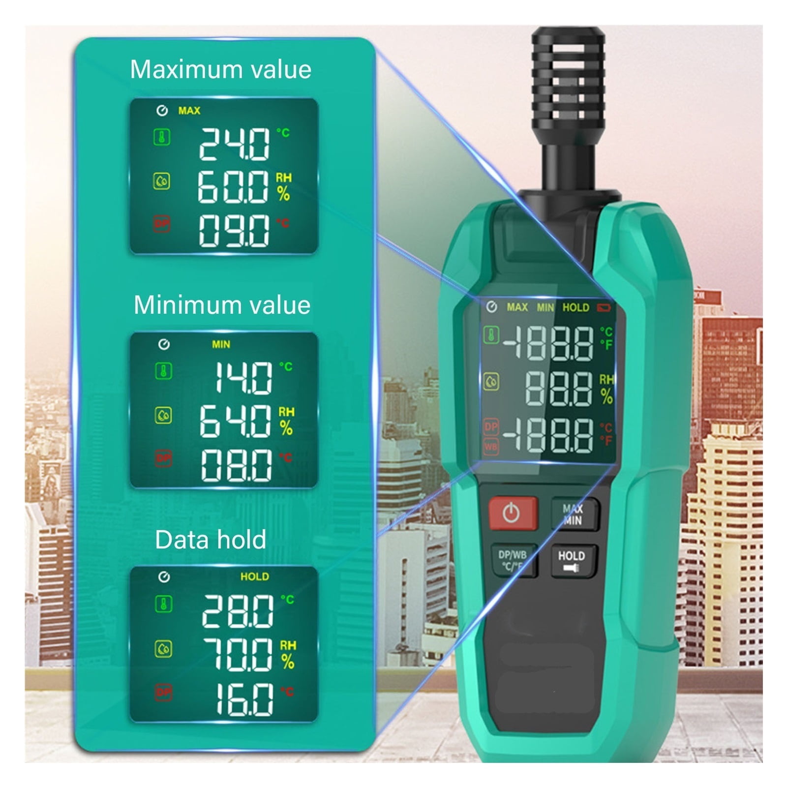 Handheld Temperature Humidity Meter Thermo Hygrometer High Sensitivity Ambient Dew Point Wet Bulb ,Fast Response