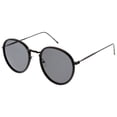 thumbnail image 2 of Modern Round Sunglasses Engraved Slim Metal Arms Neutral Color Flat Lens (Black Black / Smoke), 2 of 4