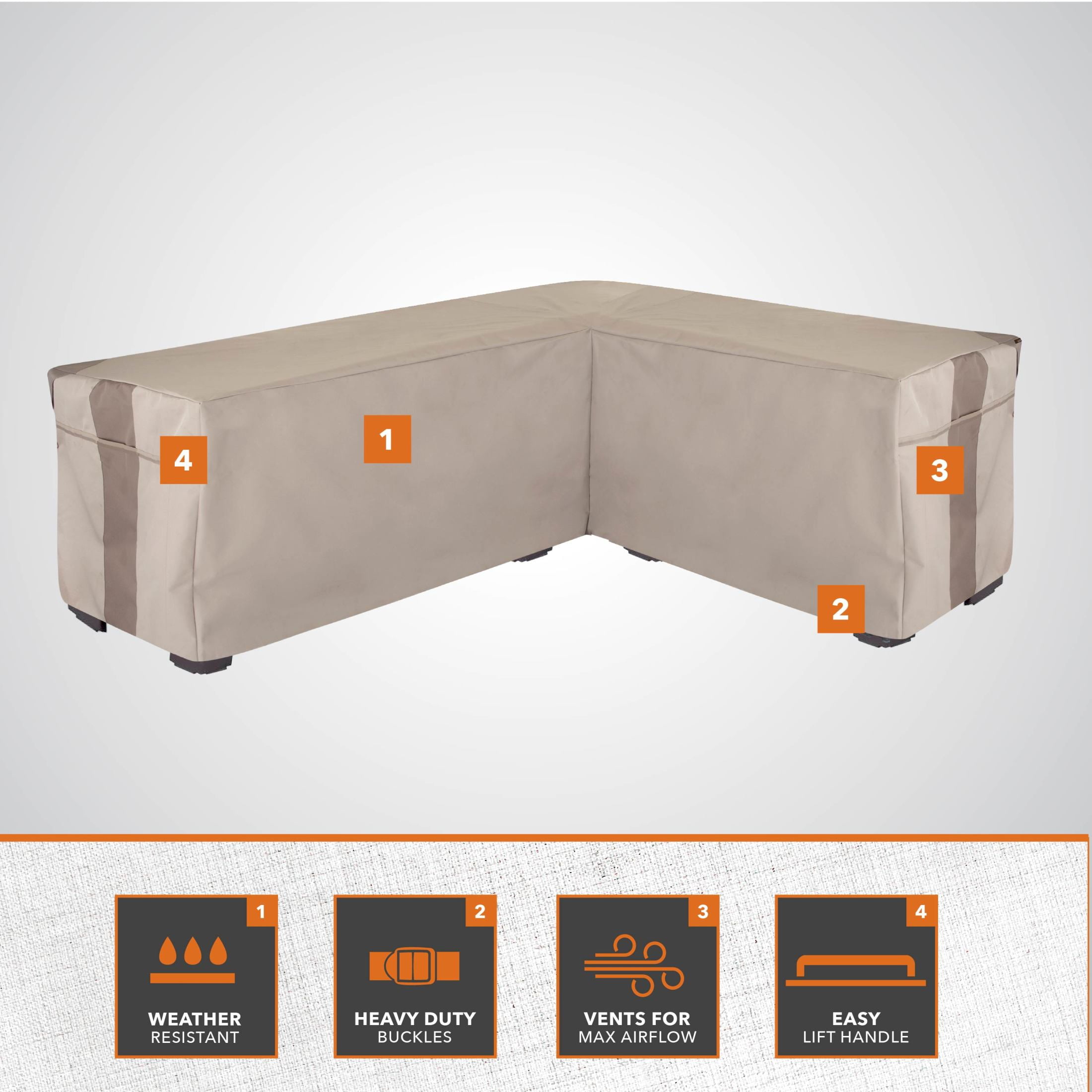 Modern Leisure Monterey Outdoor Patio Sectional Lounge Set Cover, Right Facing, 104"L x 83"L x 32"W x 31"H, Beige