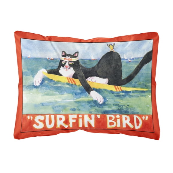 Carolines Treasures 6051PW1216 Black and white Cat Surfin Bird Decorative Canvas Fabric Pillow 12H x16W multicolor