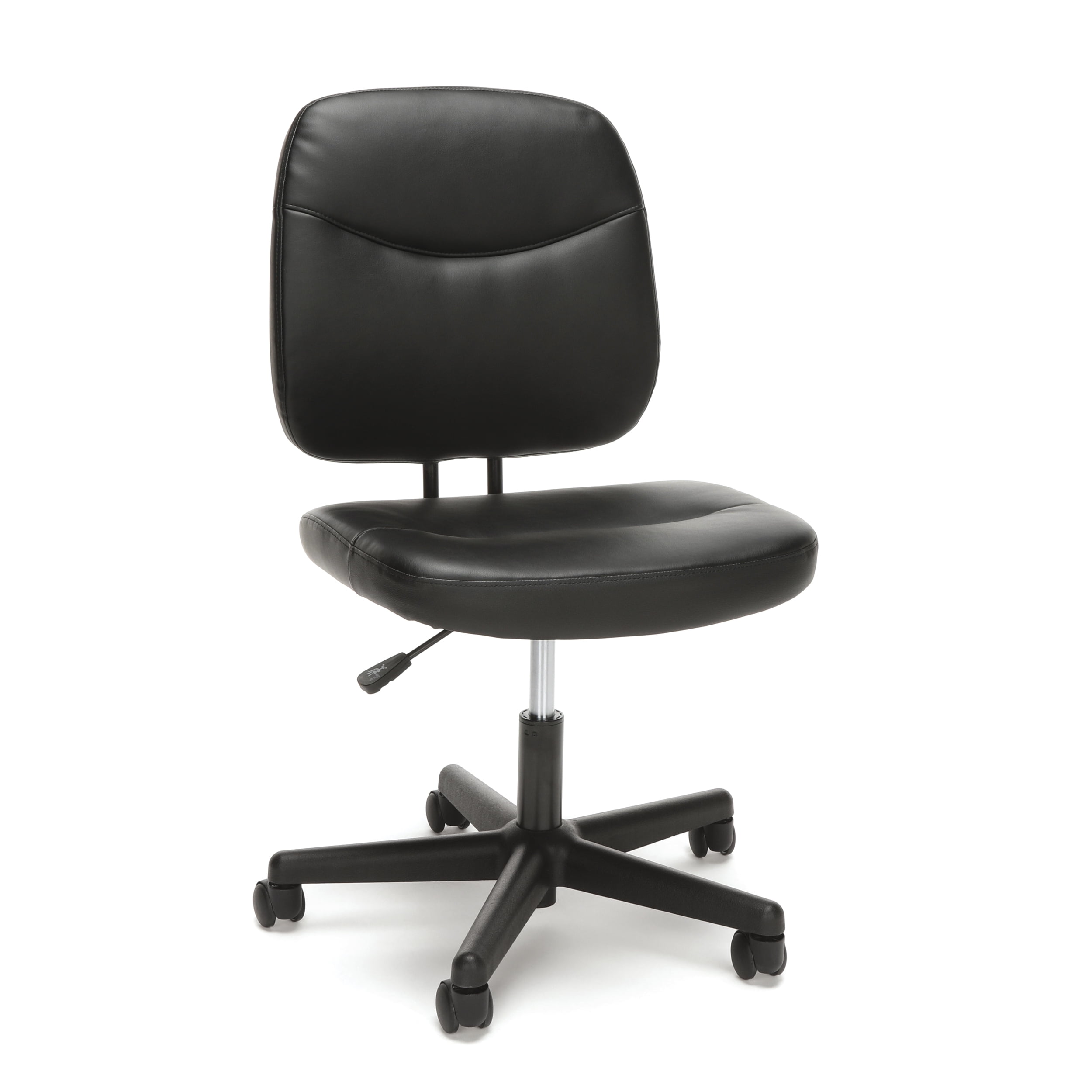 Armless Black Leather Adjustable Seat Height Executive Swivel Desk Chair 