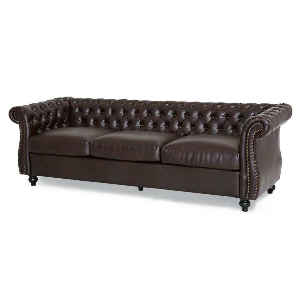 Somerville Chesterfield Tufted Sofa with Scroll Arms in Brown - Walmart ...