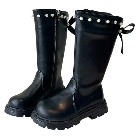 REDARER Elegant Pearl Bow Detail Lined Winter Ankle Boots for Girls Sole Comfortable Casual Footwear,Winter Boots,Girls Boots,Size:5.5-6 Years