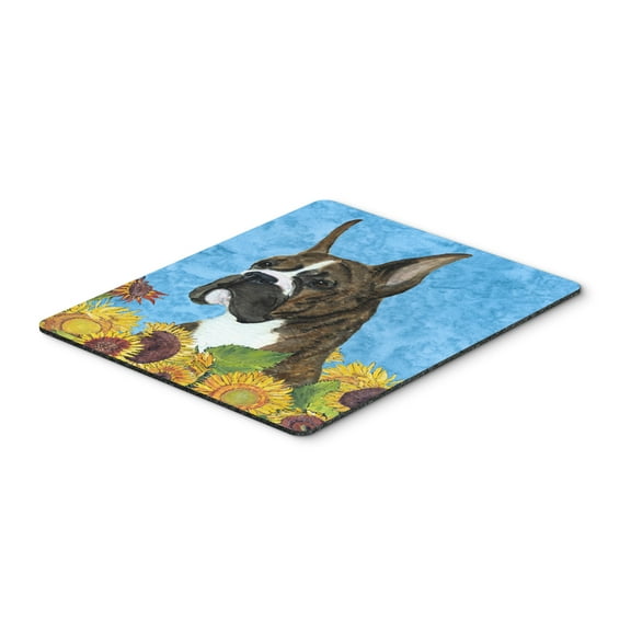 "Boxer in Summer Flowers Mouse Pad Hot Pad or Trivet"