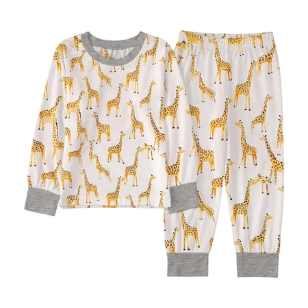 Wangmeiwg Boys Cartoon Print Long Sleeve Pajama Set Autumn Jacket Inner Layer Comfortable Kids Outfit for Daily Wear 9-10 Years Yellow