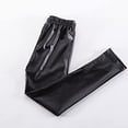 thumbnail image 3 of miqiqism Kids PU Legging Pants High Waisted Slim Fit Trousers Lightweight Thermal Pant Boys and Girls Faux Leather Leggings Pants Tights for Kid,01_Black, 3 of 5