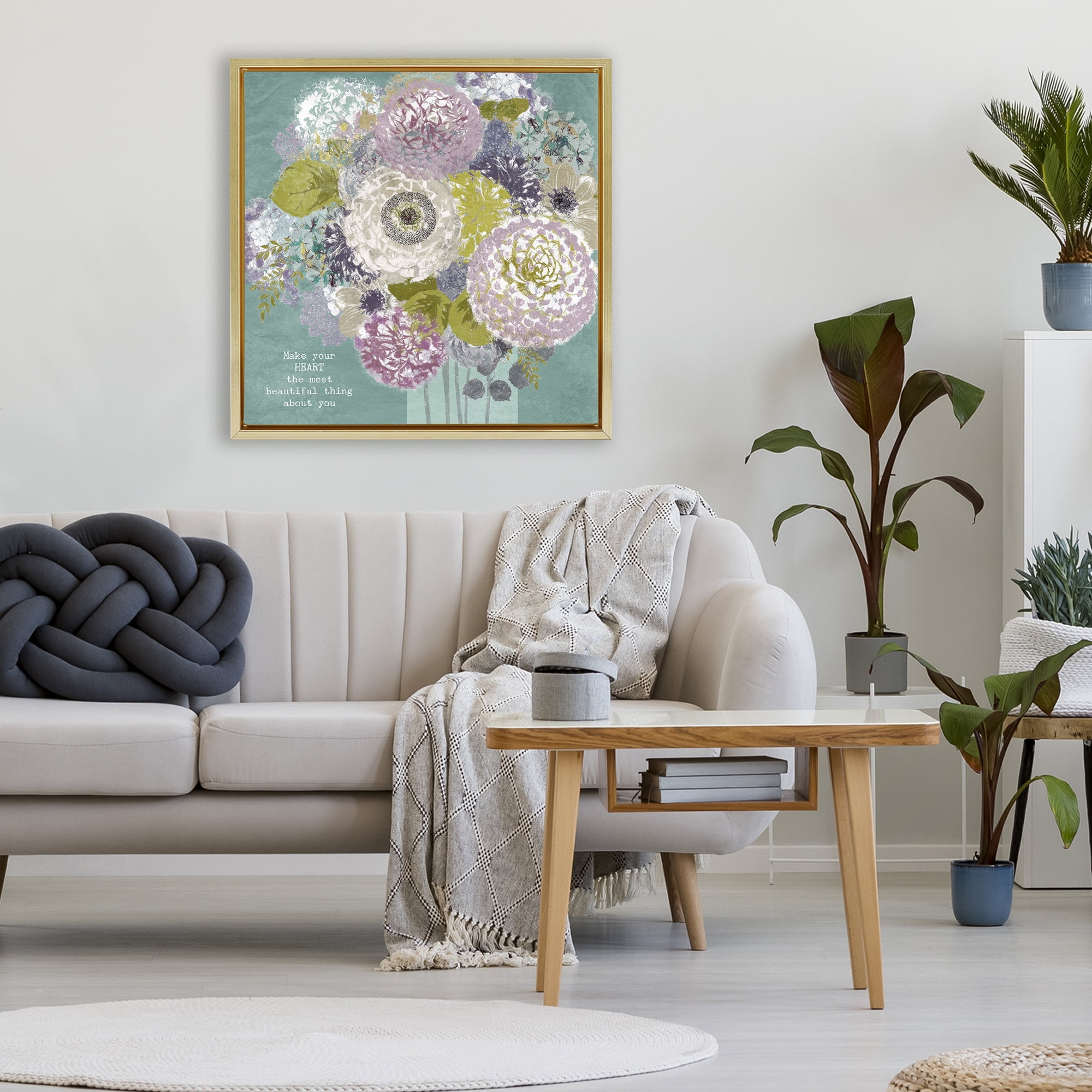 Stupell Industries Most Beautiful Thing Florals Gold Framed Floater Canvas Wall Art, design by Suzanne Nicoll