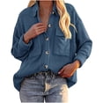 thumbnail image 1 of Women's Pockets Buttons Sleeve Long Tops Outwear Solid Color Turn-down Collar Jacket Coat, 1 of 5