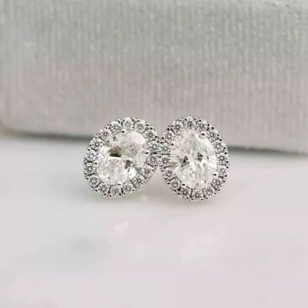 2.50CT Oval Moissanite Halo Stud Wedding Earrings Solid 14k White Gold Plated