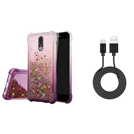 Bemz Glitter Series Compatible with Coolpad Legacy (2019) Case with Slim Flowing Liquid Quicksand Waterfall Two-Tone Cover (Purple/Stars), Fast Charge/Sync Durable USB Type C Cable (3.3