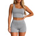 thumbnail image 3 of Arlun Women's 2 Piece Outfits Sleeveless Square Neck Crop Top High Welt Bodycon Shorts Set Y2k Solid Color Stretchy Slim Fitted Summer Matching Sets for Yoga Fitness Wear Grey XXL, 3 of 6