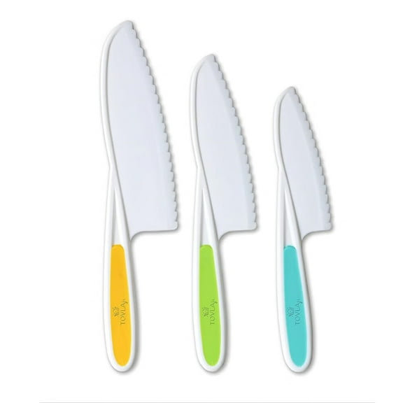 Knives for Kids 3-Piece Kitchen Cooking and Baking Knife Set: Montessori Children's Knives in 3 Sizes & Colors/Firm Grip,Serrated Edges,BPA-Free Kids' Toddler Knives (colors vary)
