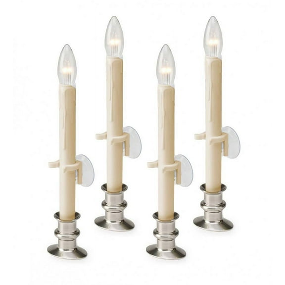 Plow & Hearth Suction Cup Window Candles with Timer and Remote, Set of 4 - Pewter