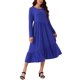 thumbnail image 2 of Vestido midi de mujer de otoño con mangas largas, cuello redondo, casual, suelto, plisado, en capas, con bolsillos, color azul, 2 of 5