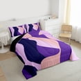 thumbnail image 3 of jejeloiu Geometric Stripes Pattern Full Size Comforter Sets,Purple Wave Line Bedding Sets For Men Women Reversible 3-Piece, 3 of 8