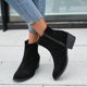 thumbnail image 3 of NECHOLOGY Botas Mujer Zapatos Botines de mujer mujer Flock Color sólido invierno mantener caliente suela gruesa tacones cuadrados cremallera botines cortos zapatos de punta redonda (Black, 8.5), 3 of 7