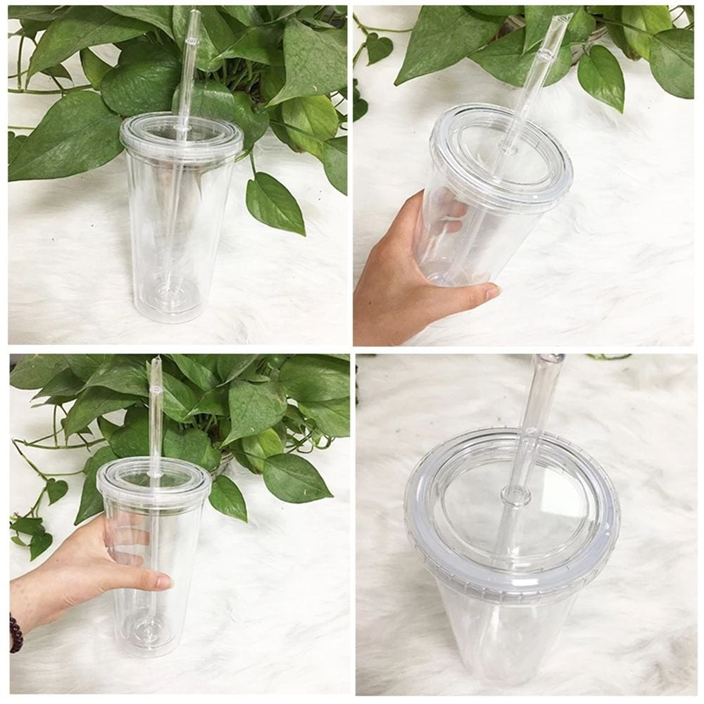 2Pack 16OZ Glass Cups with Lids and Straws ，Smoothie Cup Tumbler Clear