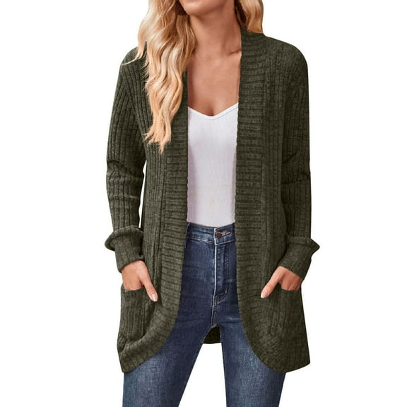 Qwertyu Womens Long Cardigan Lightweight Sweater Open Front Long Sleeve Cardigans with Pockets 2025 Army Green L