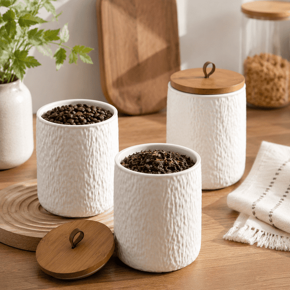 Liujiale Kitchen Canisters for Countertop, Ceramic Coffee Canisters with Airtight Lids Food Storage Jars Sugar Container for Kitchen Counter Tea, Coffee Beans, Spice White