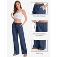 thumbnail image 6 of Women Cotton Linen Summer Palazzo Pants Drawstring Waist Wide Leg Lightweight Beach Trousers with Pockets, 6 of 10