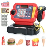 Pretend Play Calculator Cash Register with Scanner, Microphone, Play Food, Supermarket Cashier, Great Pre-School Gift for Kids, Toddlers, Boys & Girls, Ages 3 4 5 6 7 8