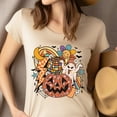 thumbnail image 4 of Retro Groovy Halloween Shirt with Ghost and Pumpkin Design, Dark Heather, Size 2XL, 4 of 6