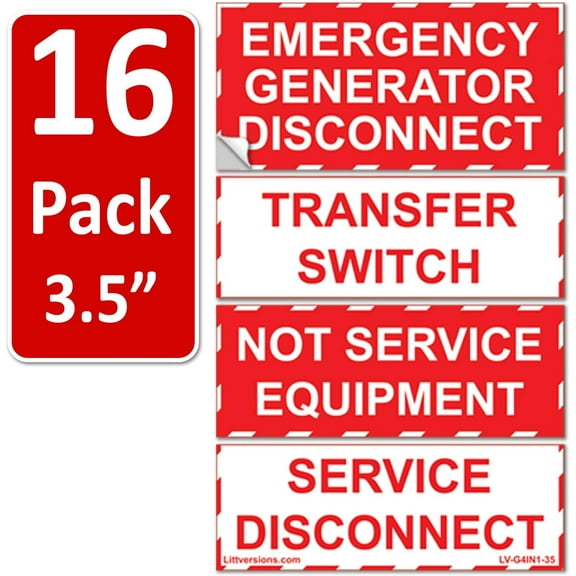 3.5"x1.75"/1.25" Generator Emergency Service Disconnect Transfer Switch NOT Service Equipment Label
