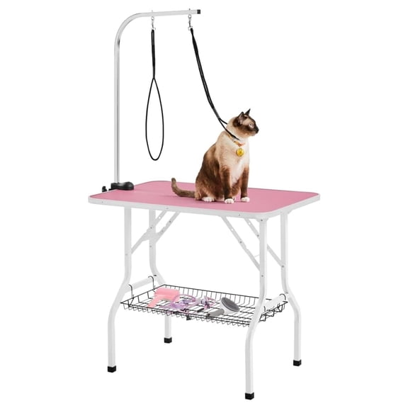 AIZYT Foldable Portable Pet Grooming Table - 36in Professional Dog Cat Trimming Table w/Adjustable Arm & 2 Nooses, Maximum Capacity Up to 220lbs