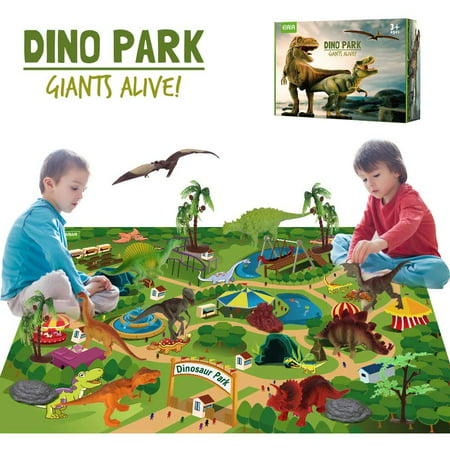 Dinosaur Toys w/ Activity Play Mat Trees Rocks to Create A Dino World, Educational Realistic Dinosaur Figures Playset Including T-Rex, Triceratops, Velociraptor, Best Gifts for Kids Boys & (The Best Skylander In The World)