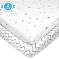 thumbnail image 4 of American Baby Company 2 Pack 100% Natural Cotton Fitted Pack and Play Sheets 39" x 27" - Soft & Breathable Pack N Play Sheets for Playard & Mini Crib Mattress, Grey Stars/Zigzag, for Boys & Girls, 4 of 11