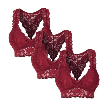 

ELA 3PC Women Plus Size Bra Vest Crop Underwear Wire Free Bra Lingerie Sexy V-Neck Underwear Lingerie lace bralette S-3XL