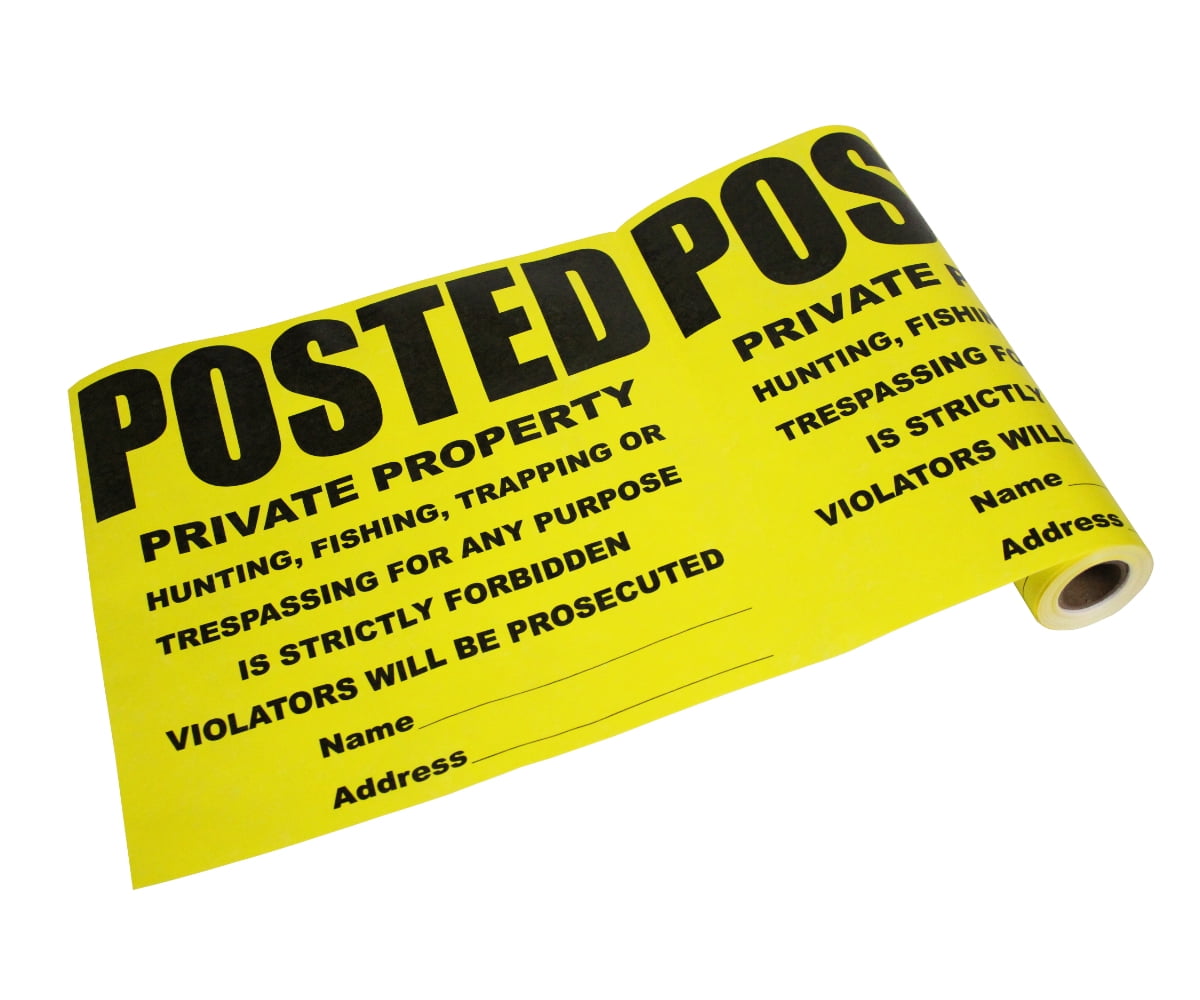 Posted Private Property No Trespassing Tyvek Sign 25 Signs per Roll Weather Resistant Heavy Duty 11” x 11” Durable Yellow and Black 