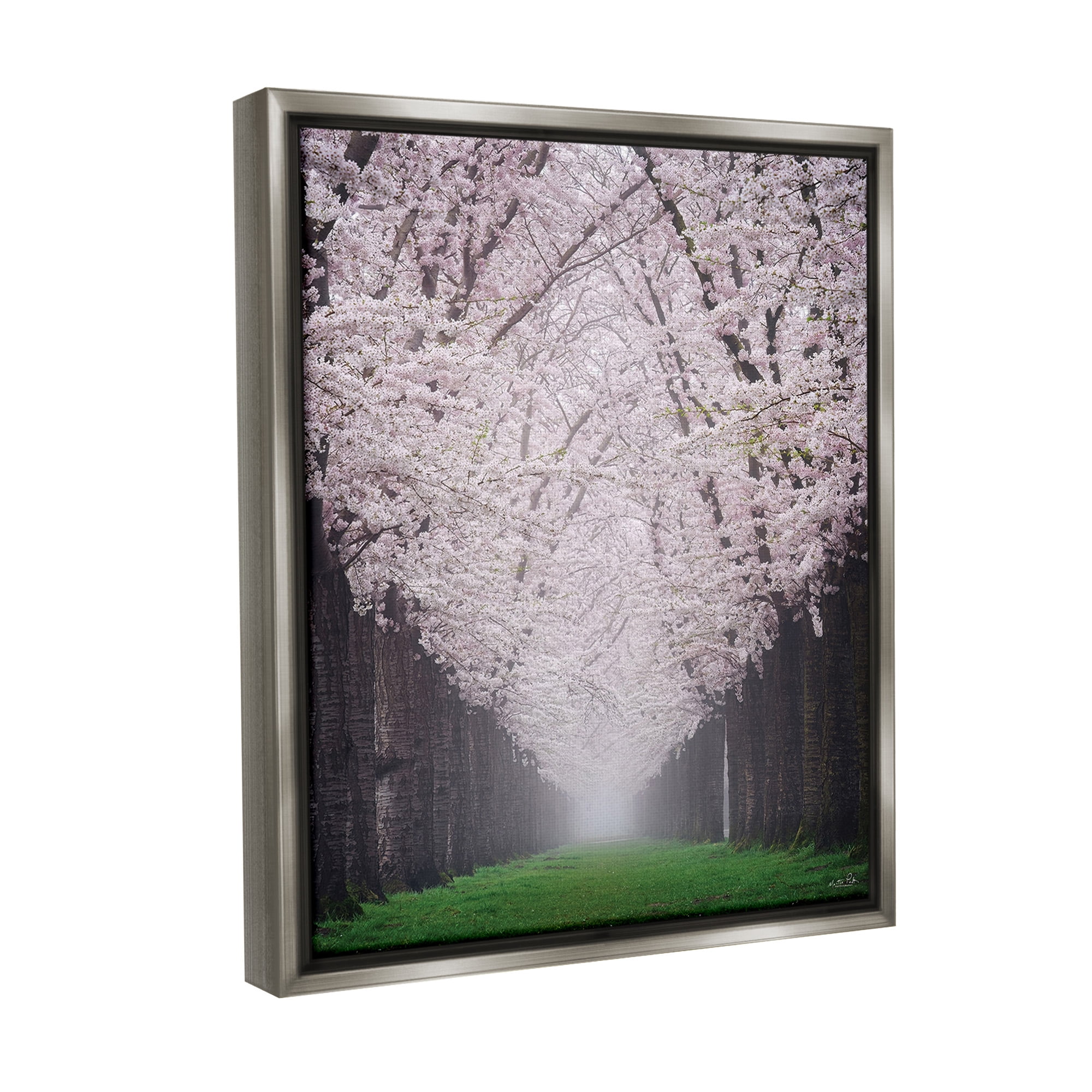 Stupell Industries Cherry Blossom Grove Landscape Photography Gray Floater Framed Canvas Art Print Wall Art, 17 x 21