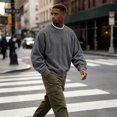 thumbnail image 6 of Mens Loose Crew Neck Pullover Long Sleeve Corduroy Casual Fashion Sweatshirt Daily Streetwear Men Everyday Outfits, 6 of 6