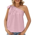 thumbnail image 1 of Top sin mangas con pajarita, un solo hombro, corte holgado, camiseta informal rosa para mujer, talla S Summer Chic, 1 of 6