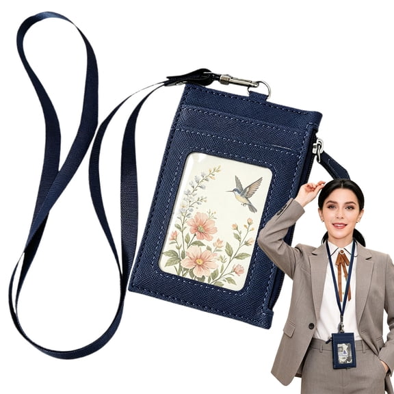 Zoxiy PU Leather ID Badge Holder with Breakaway Lanyard,Retractable ID Badge Holder with 1 Clear ID Window 1 Credit Card Slot,Perfect For Workplaces,Conferences,Gyms,Travel,Office Supplies,Black