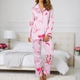 thumbnail image 2 of Sleepwear for Women Bow Print Long Sleeve Top and Pants Soft Pajama Set for Home Pink S, 2 of 4