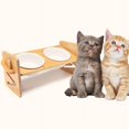 thumbnail image 3 of Cuencos elevados para mascotas para gatos y perros pequeños, comedero elevado ajustable para comida y agua para perros y gatos, soporte de bambú para comida de mascotas con 2 cuencos de cerámica, 3 of 5