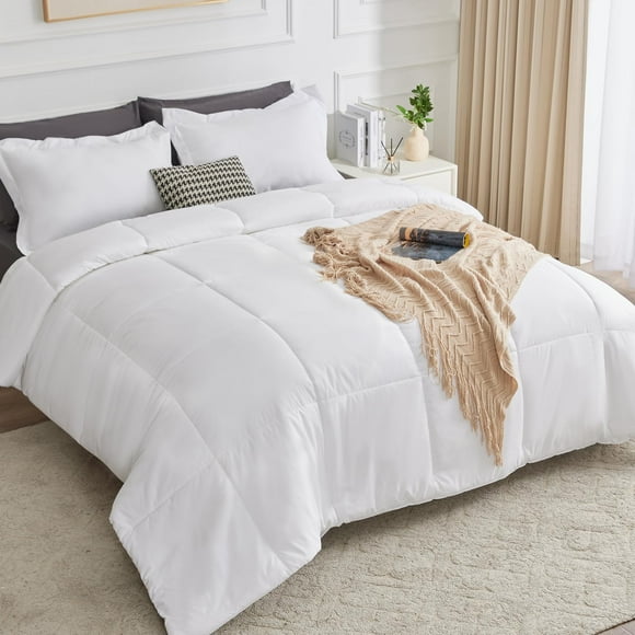 Cozylux King Size Comforter Set - White Comforter King Size 3 Pieces Box Stitched Bed Set For All Seasons Soft Lightweight Bedding Sets With 1 Down Alternative Comforter And 2 Pillow Shams