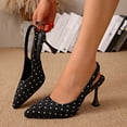 thumbnail image 2 of Women's Slingback Kitten Heels Closed Pointed Toe Backless Wedding Party Dress Pumps Shoes Adjustable Ankle Strap Daily Party Work Shoes Polka Dots Black-A, 2 of 5